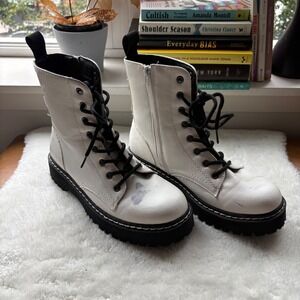 Sincerely Jules White Lace Up Ankle Boots Combat Booties Platform Chunky Sole 8M